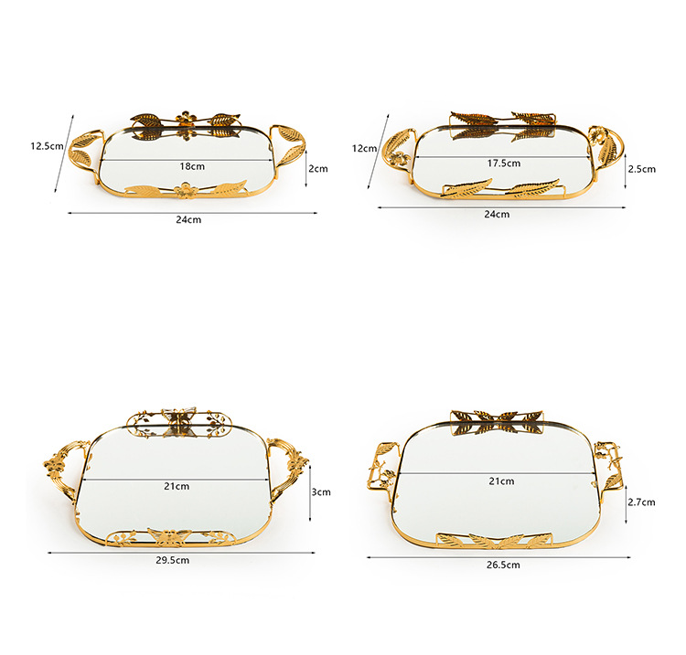 European-style light luxury oval-shaped pastry and fruit plate, metal ironwork mirror candy tray, photo display, jewelry storage pic 13