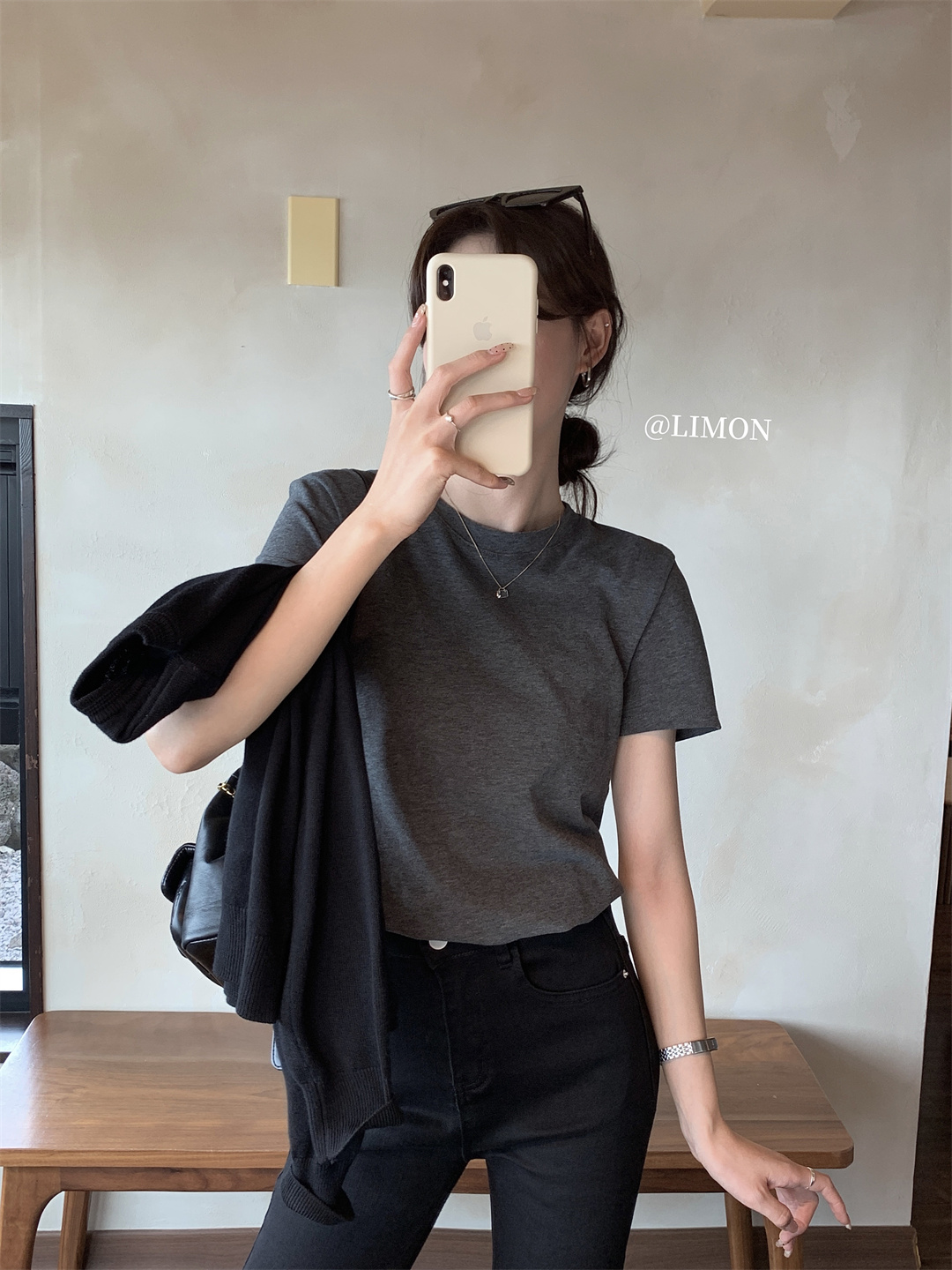 THE LEMON柠檬绿茶正肩磨毛短袖t恤女2024秋季新款百搭上衣打底衫详情46