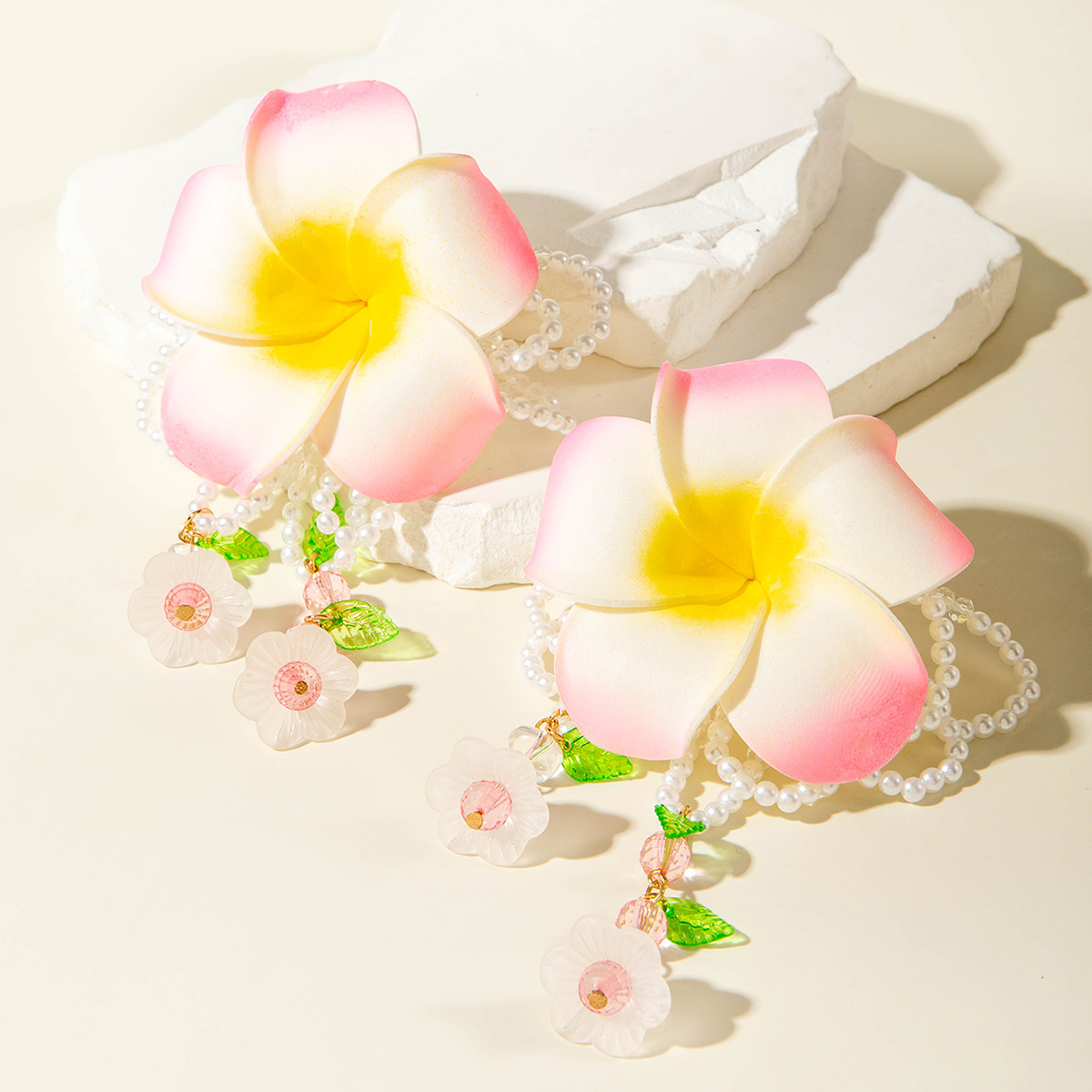 欧美跨境时尚清新布艺花朵流苏串珠优雅甜美情人节礼物耳坠耳环女详情35