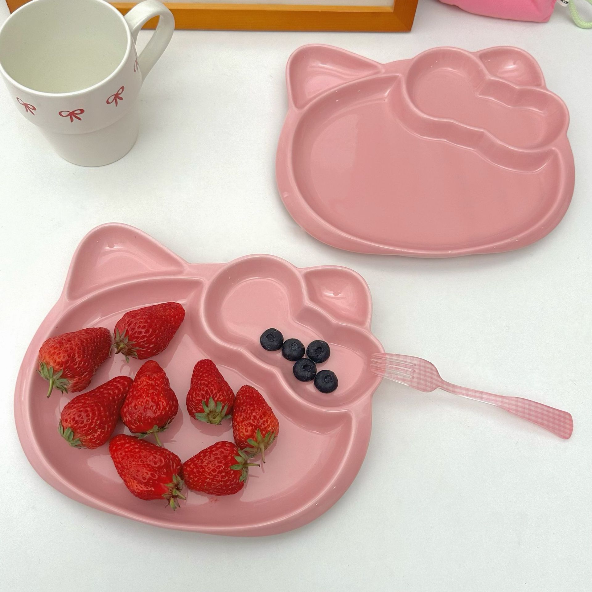 Cute cartoon cat ceramic creative compartments tableware, high appearance level, breakfast fruit salad pose, irregular plates pic 4