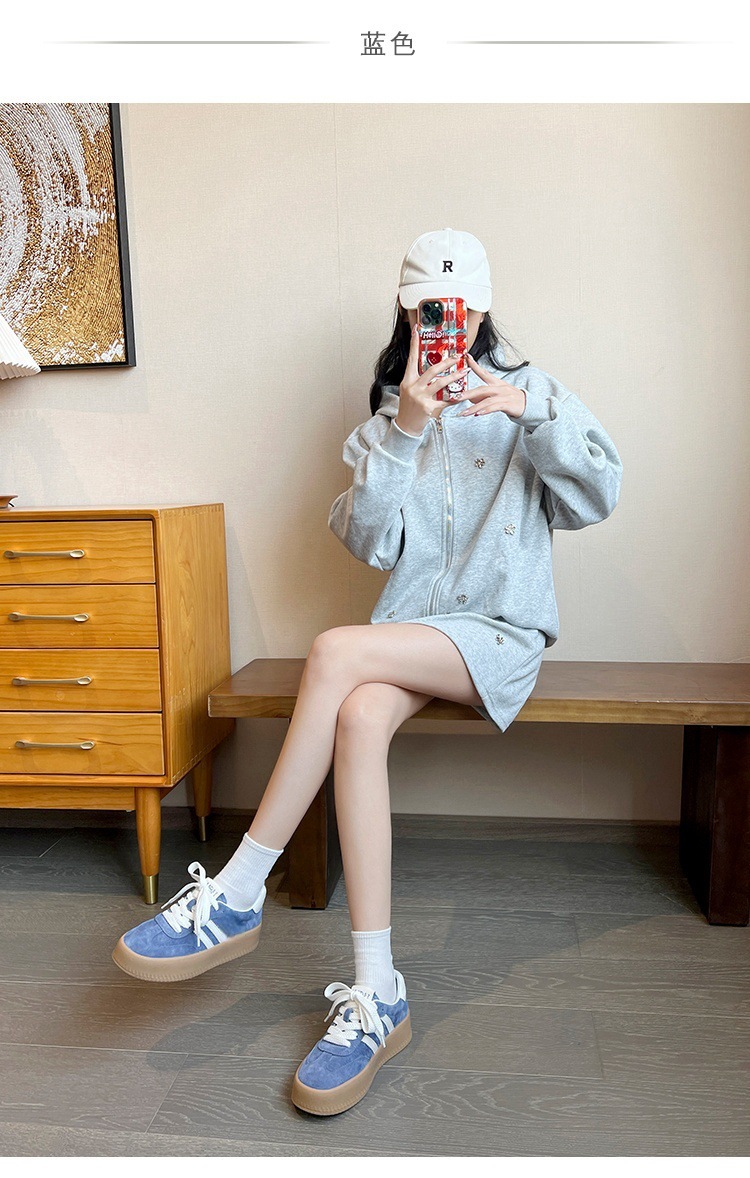 厚底拼色德训鞋女2025新款小个子增高百搭平底系带运动休闲阿甘鞋详情17