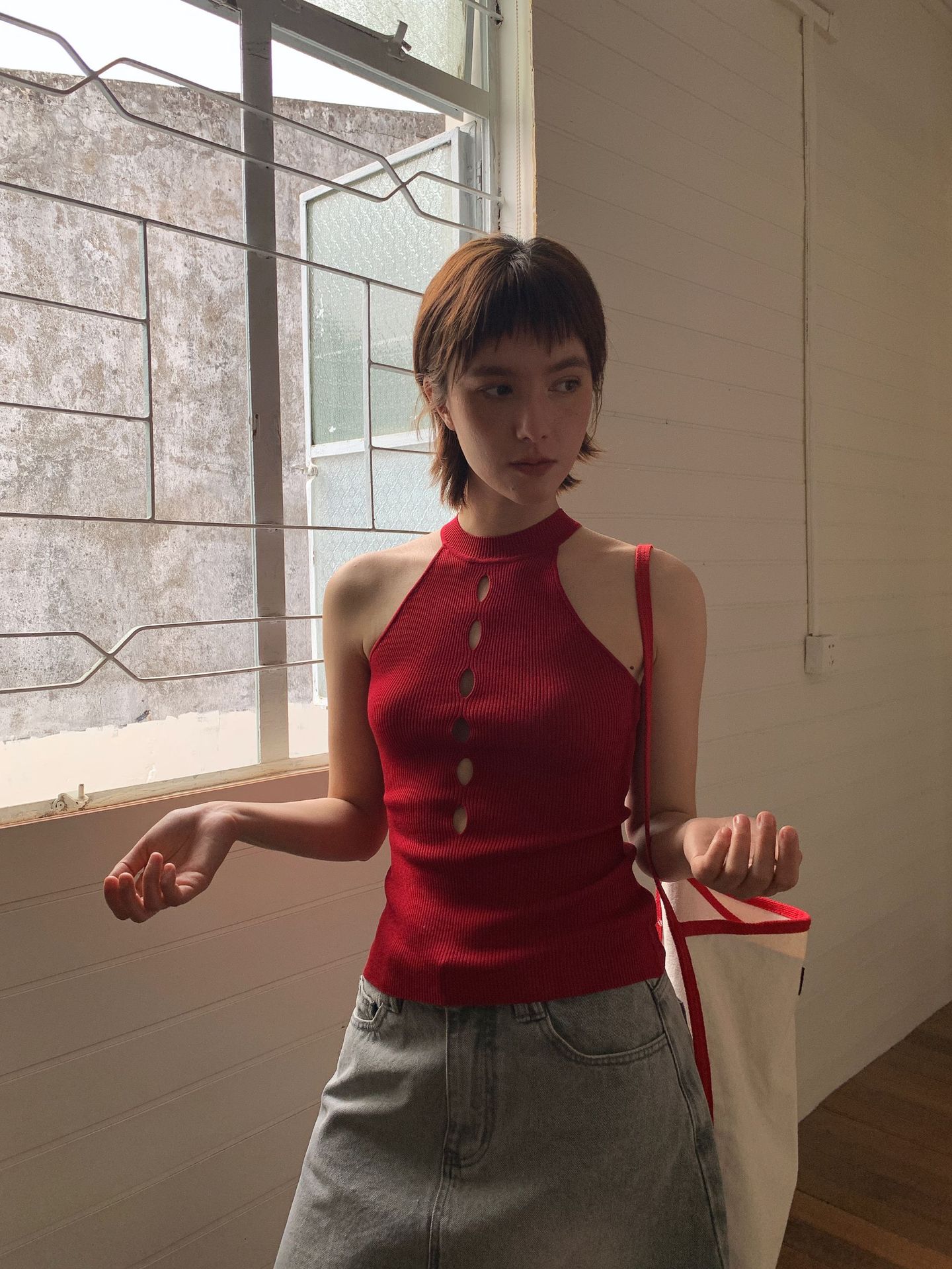 UNITY MODE Sweet and cool Tencel cut-out stand-up collar vest for summer girls, slimming and form-fitting sweater pic 23