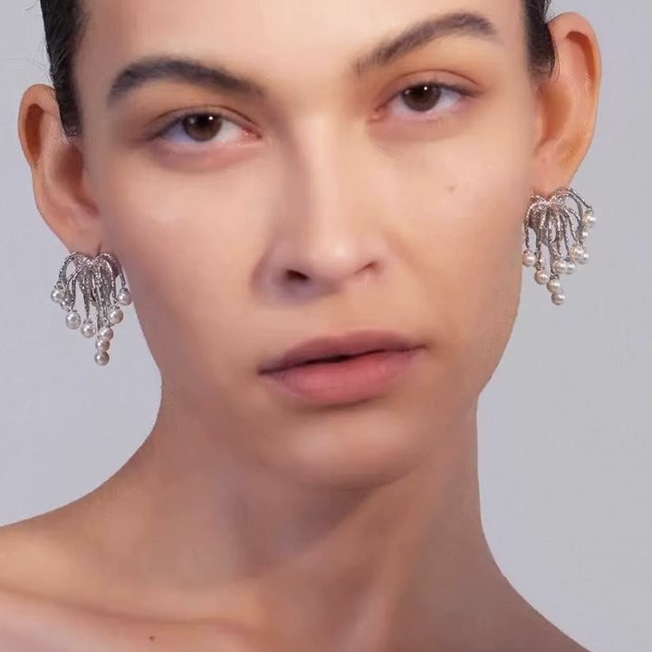 pinkdri**le同款流苏烟花瀑布耳钉小众925银针珍珠耳钉开口戒指女详情4