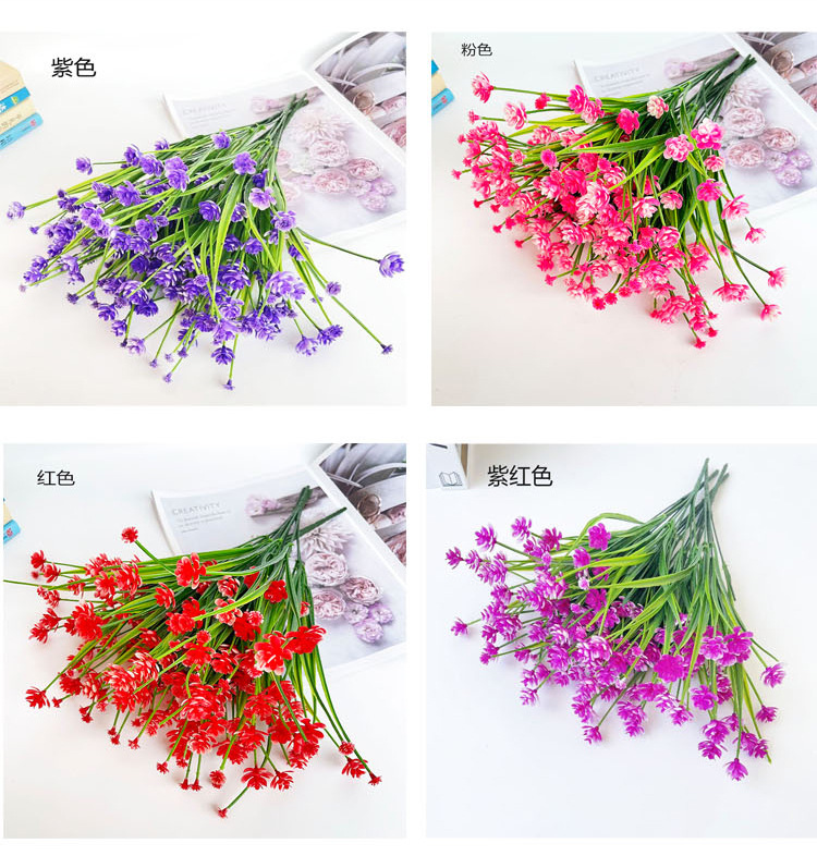 亚马逊跨境人造花7叉春草茶花仿真花满天星玫瑰花水仙花玉米花详情3