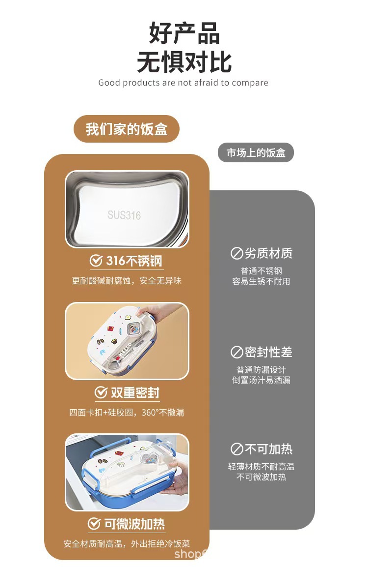 316不锈钢保温饭盒幼儿园学生食品级儿童分格便当餐盒食堂打饭盒详情10