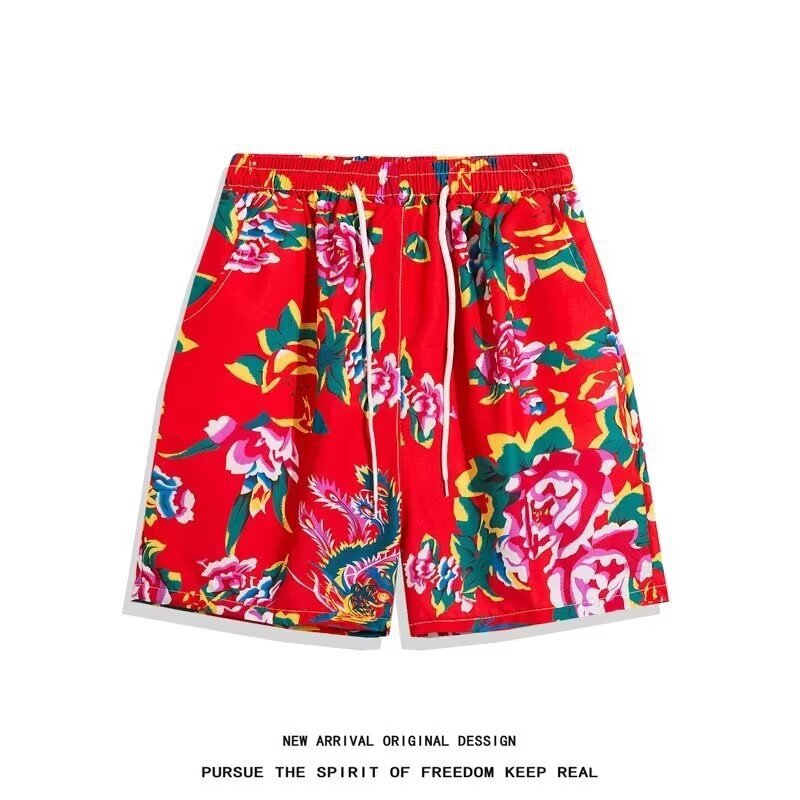 2025 Northeast Big Flower Pants for men, summer shorts, Chinese-style casual beach pants, 5-point team, trendy men and women pic 5