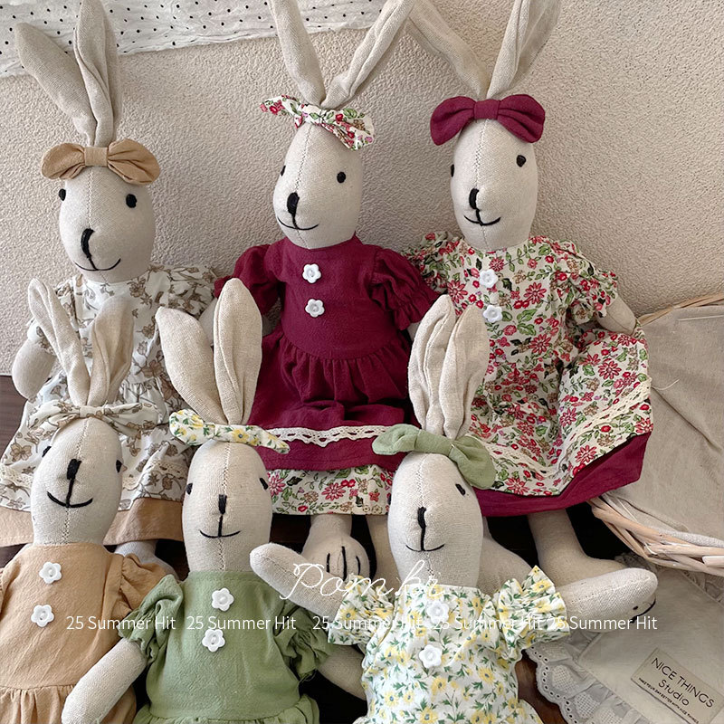 新款韩系碎花裙兔兔玩偶手工布艺长耳兔摆件礼物儿童安抚玩具饰品详情4