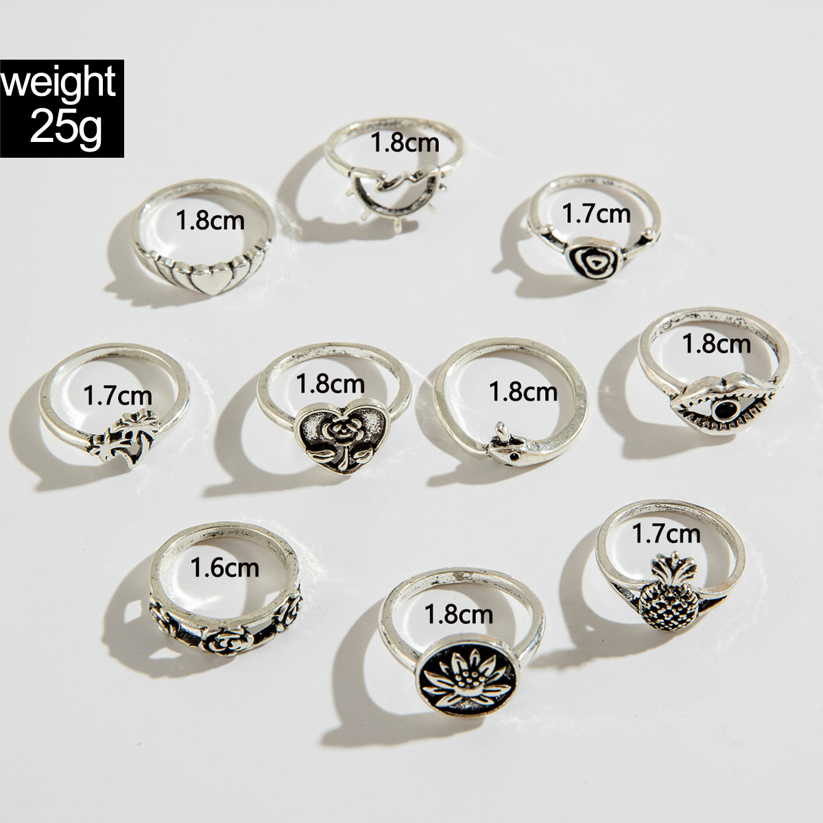 欧美跨境波西米亚海星扇贝戒指 沙滩风椰树蝴蝶雕花复古戒指套装详情13