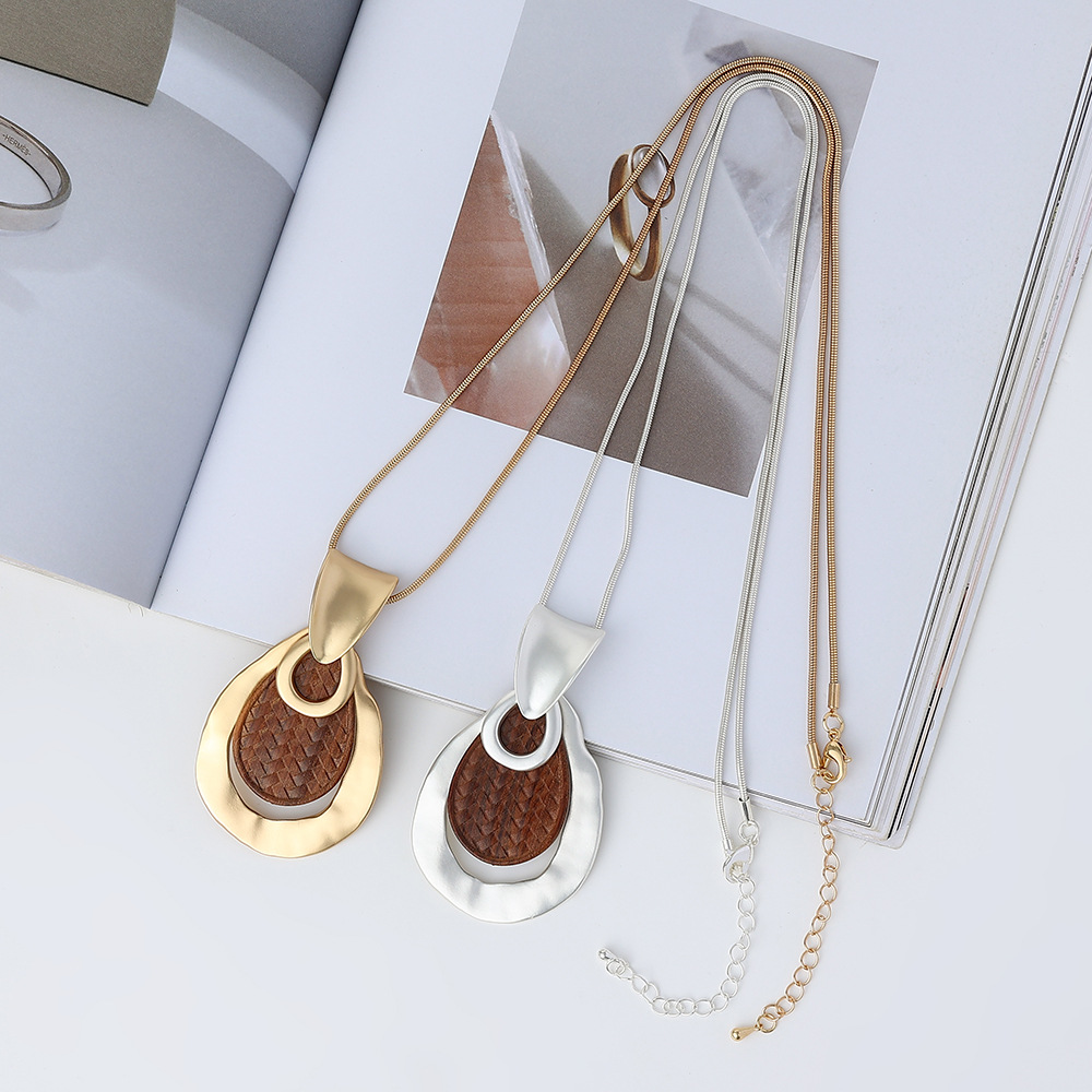 跨境欧美爆款女士高级感木头长款ins饰品复古简约项链吊坠毛衣链详情8