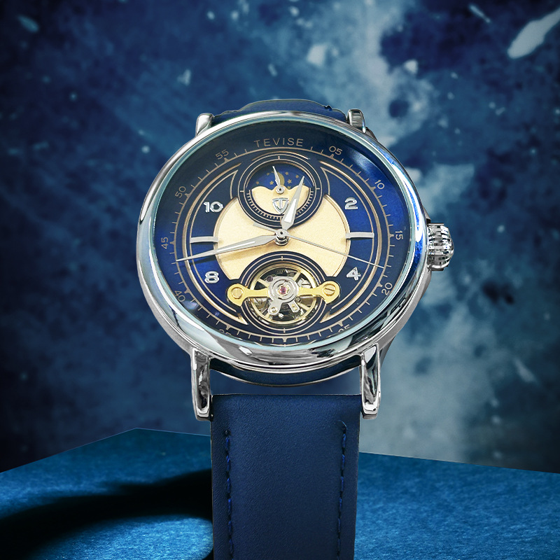 瑞士TEVISE特威斯手表 男士全自动机械手表月相手表抖音同款详情13