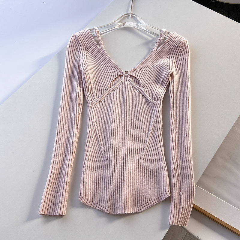 Spring and Autumn New style Pei Xiu Nu Zhi Halter pink sweater Fake two V-neck pure style base knitted sweater 2107 pic 34