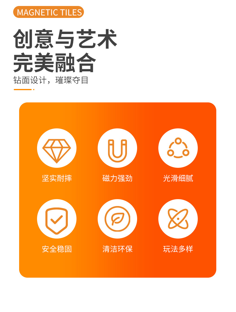 千曼7.5CM钻石面彩窗磁力片儿童益智强磁力积木透光建构片批发详情3