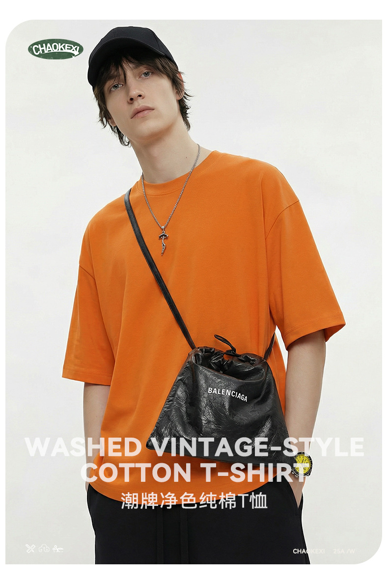 CKX Spring/Summer 2026 New 230G double-yarn pure cotton European and American trendy brand cool solid color loose large-sized short-sleeved T-shirt for men pic 5