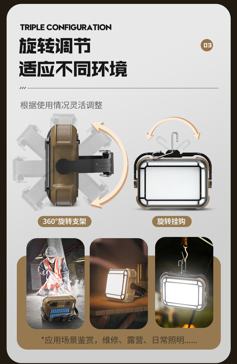 Cross-border new solar outdoor camping lighting tent lamp, rechargeable LED multi-functional magnetic work light pic 22