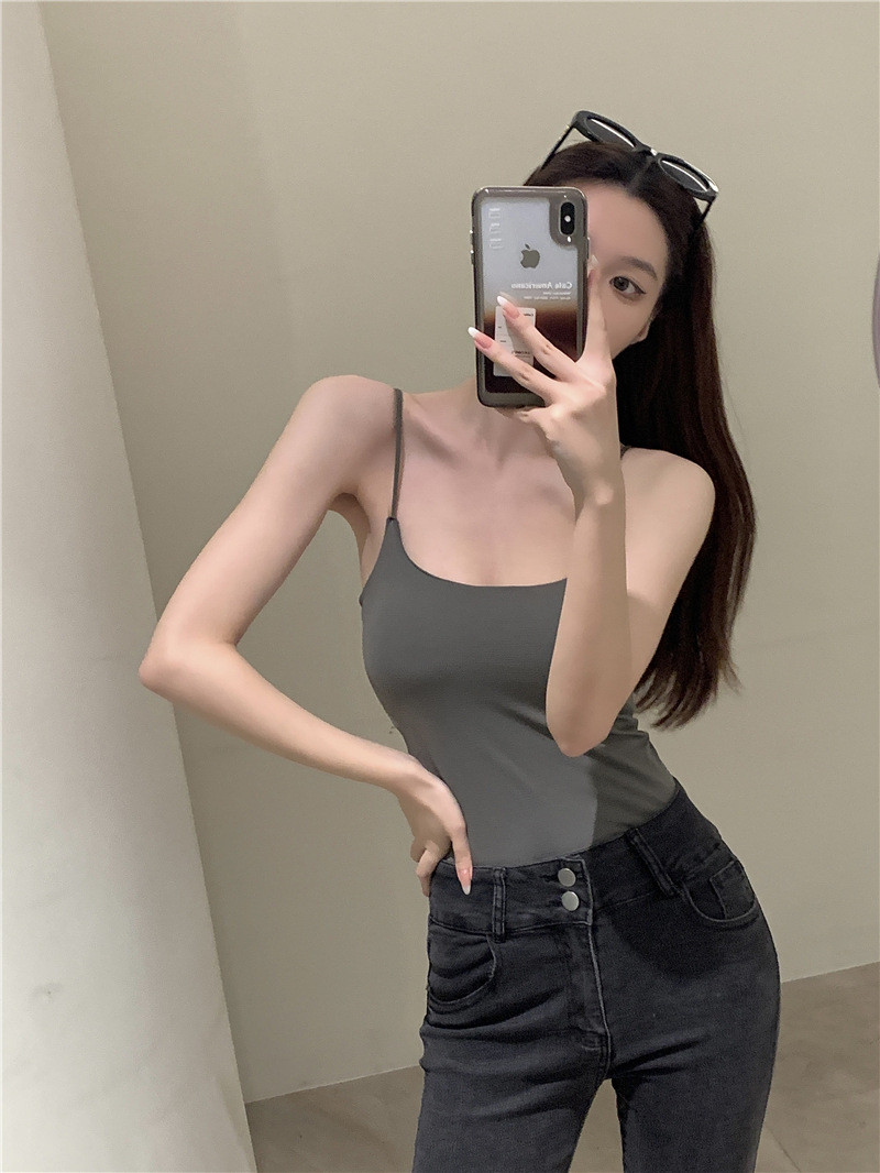 春夏无痕辣妹内搭纯欲美背吊带背心带胸垫外穿打底上衣裹胸抹胸女详情15