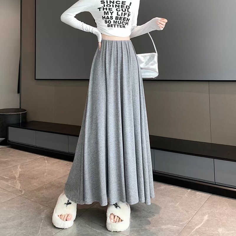 Sweet high-waisted knitted skirt for spring, autumn and winter, paired with sweater, glutinous rice skirt, relaxed and casual A-line long skirt pic 3