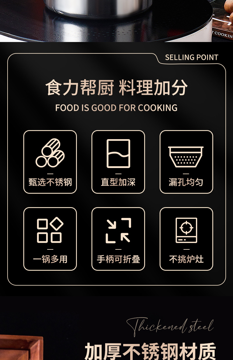 不锈钢带滤网滤油可定制多功能燃气炸串锅电磁炉炸锅家用日用百货厨房工具网漏油格详情2