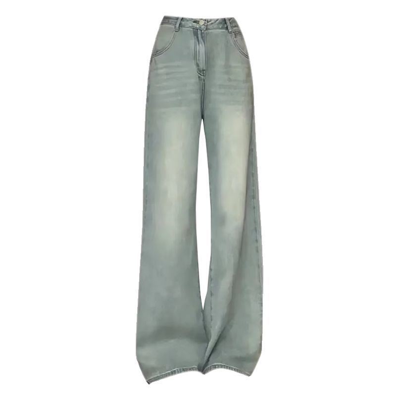 复古浅色阔腿牛仔裤女高腰2024年春秋新款宽松直筒拖地裤子女夏季详情6