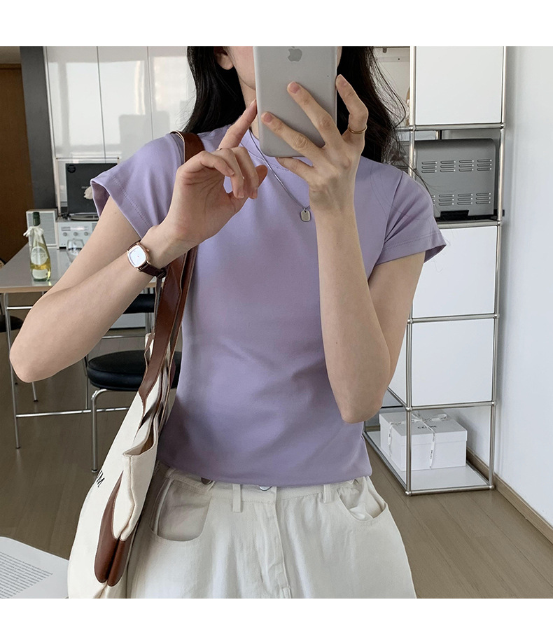 美式纯色正肩短袖t恤女2025ins潮牌辣妹圆领叠穿打底体恤修身显瘦详情20