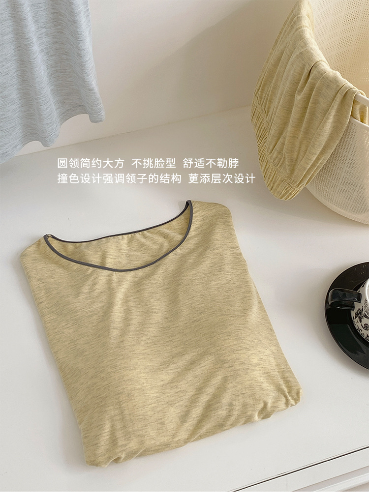 Summer pajama set with chest pad, short sleeves and shorts, pullover, two-piece home wear, thin and skin-friendly, can be worn outside with a pullover pic 8