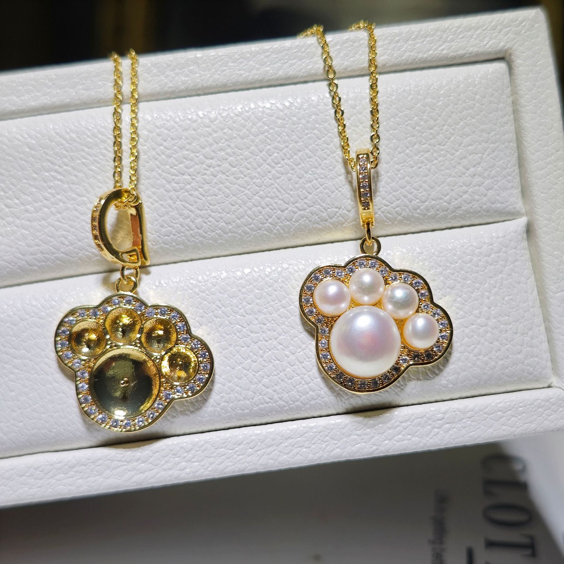 diy pendant empty stand copper-plated real gold slightly inlaid zircon pearl pendant necklace empty stand gemstone pendant wholesale pic 8