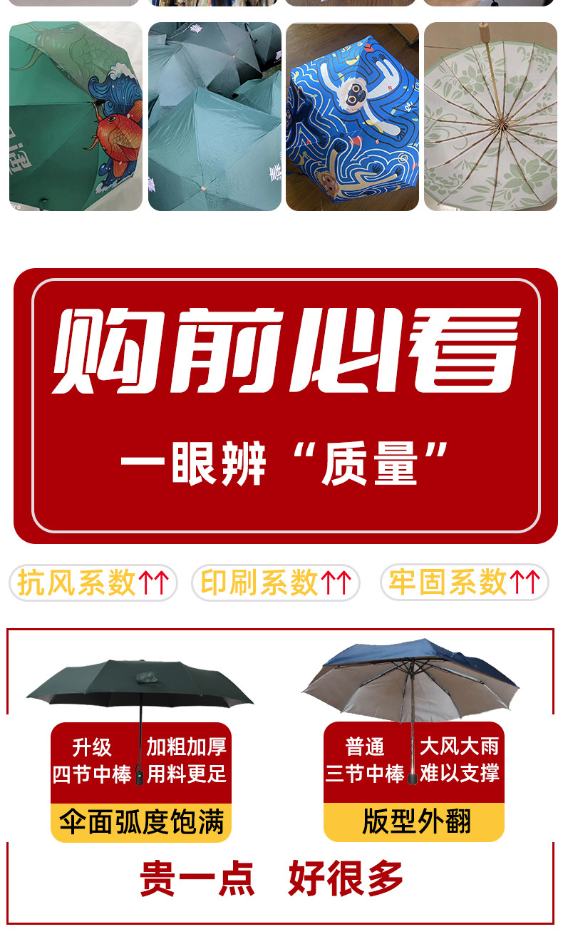 三折自动雨伞定制批发折叠广告伞印logo防晒遮阳加大晴雨两用黑胶详情5