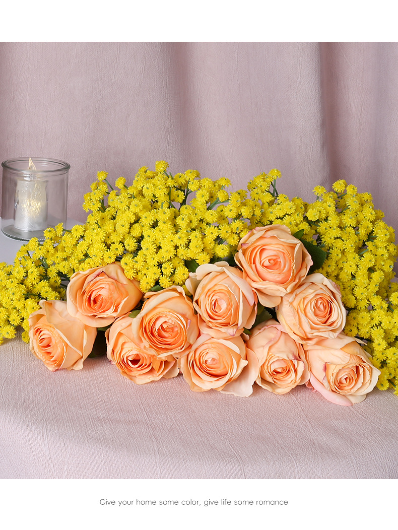 复古仿真单枝烤边圆玫瑰摄影道具婚庆家居花艺摆件仿真焦边玫瑰详情7