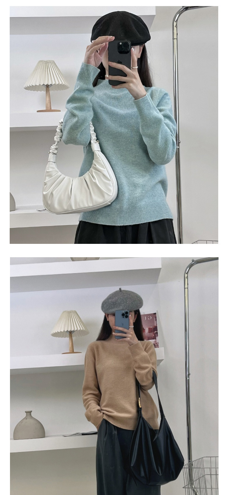 2024 Autumn/Winter seamless one-piece 100% wool knitted sweater for women, semi-high neck bright silk golden bean yarn sweater, wool sweater for women pic 10