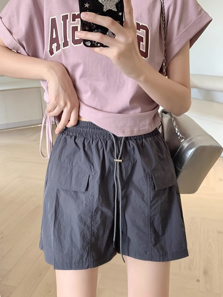 工装阔腿短裤女夏季2023新款高腰抽绳宽松直筒裤显廋A字短裤子ins详情7