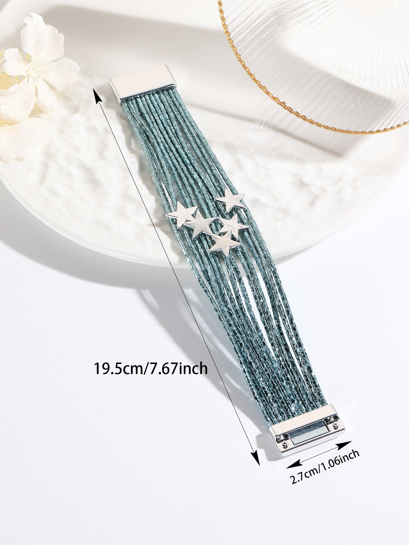 跨境欧美多层皮条手链设计女皮革手镯创意五角星配件磁吸手绳批发详情15