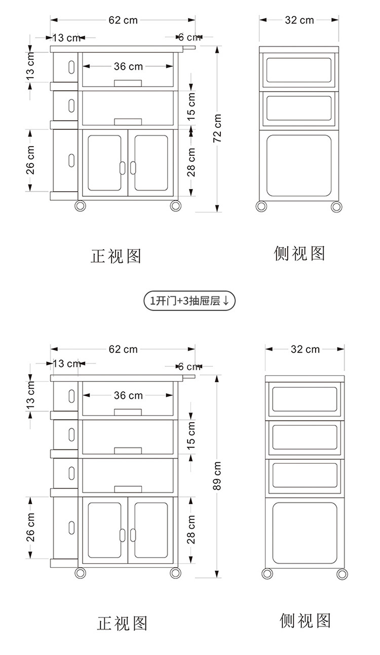 网红置物架推车零食收纳柜婴儿用品茶几置物架多层透明移动小推车详情3