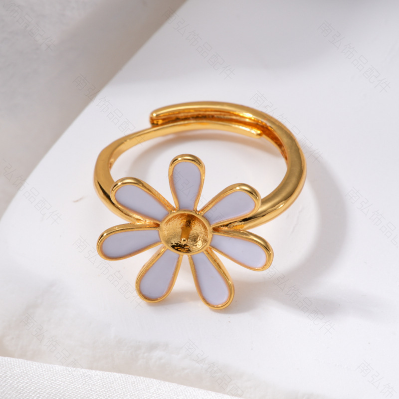 Pearl ring, earneedle pendant, three-piece set, hollow tray, Daisy oil drip DIY, light luxury and high-end original design jewelry pic 9