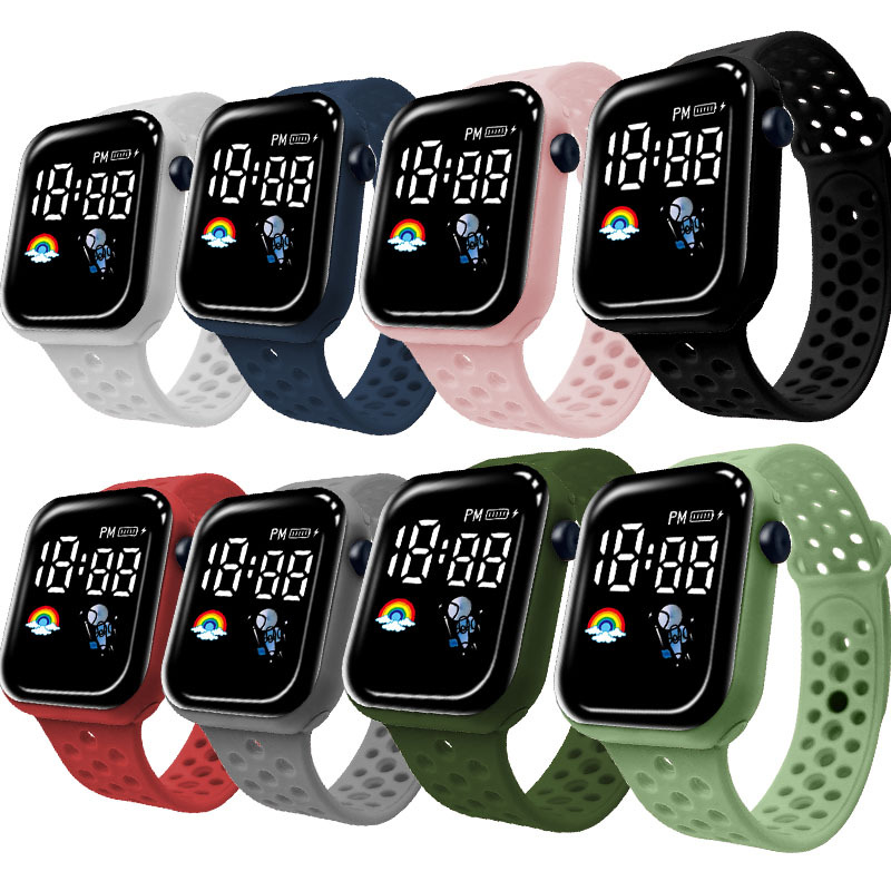 New fashionable and trendy couple LED electronic watch, with a unique and cool dual-color bezel ocean band student sports electronic pic 5