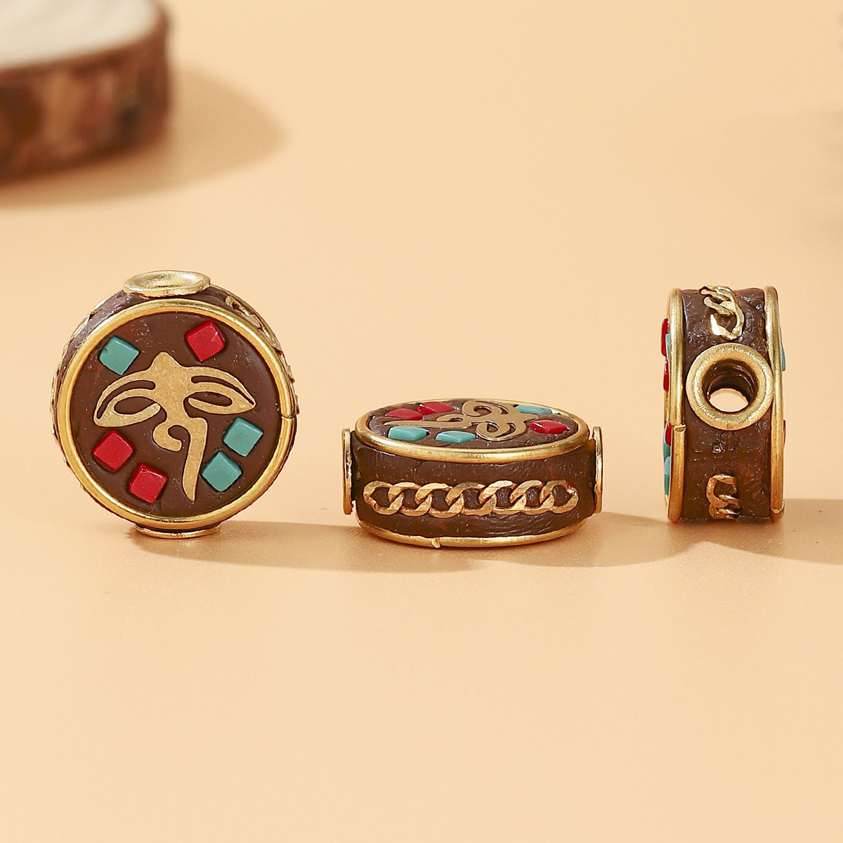 Tibetan-style Nepalese beads, loose beads, copper beads, back cloud inlay, retro ethnic style DIY jewelry accessories, spacer beads, bucket beads pic 47