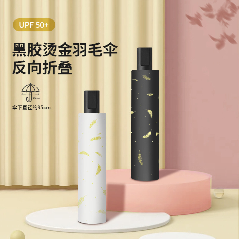 全自动羽毛折叠晴雨两用黑胶伞防紫外线遮阳伞高级太阳伞批发礼品详情2