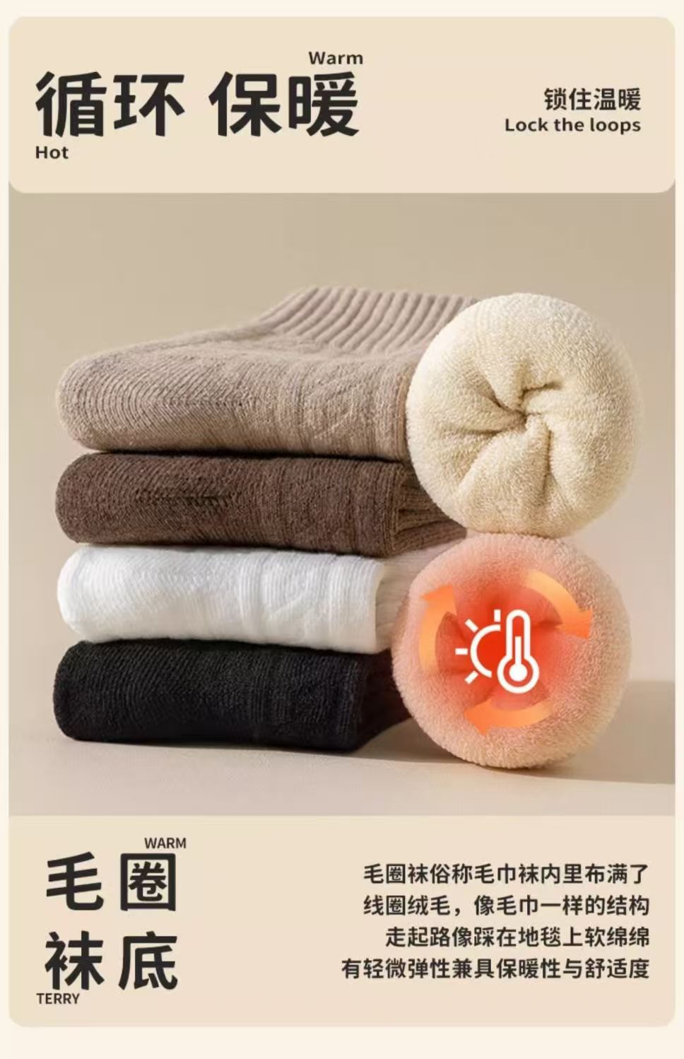 厚袜子女款秋冬麻花纹理中筒袜加厚袜冬季保暖毛圈保暖时尚纯色袜详情11