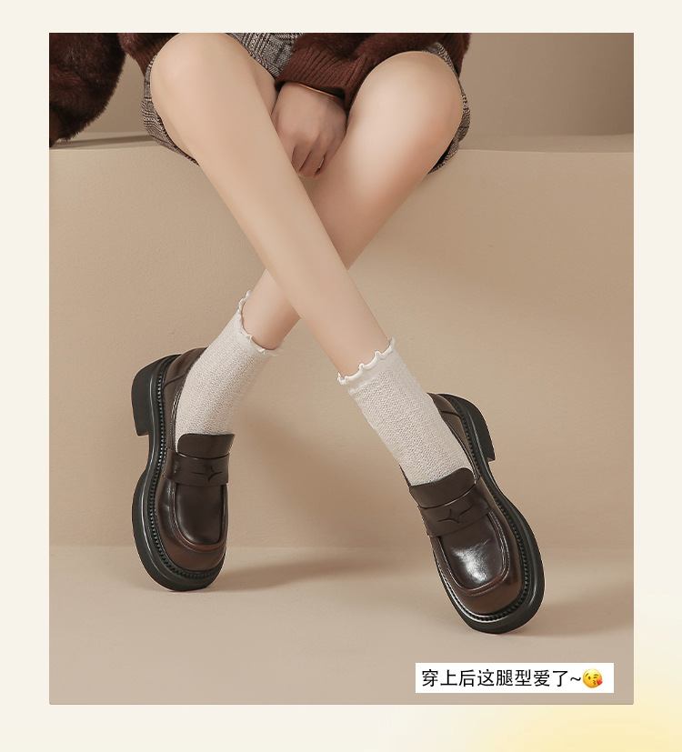 真皮~棕色小皮鞋女复古休闲一脚蹬单鞋学院jk乐福鞋大码女鞋详情9