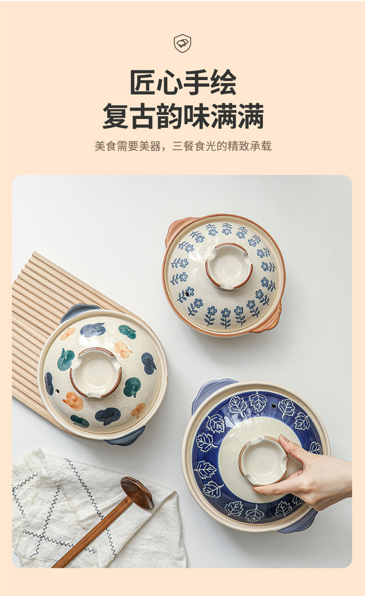 Japanese ceramic 煲仔饭 special clay pot for household wholesale high-temperature resistant gas shallow-mouthed small stewing pot clay pot pic 11