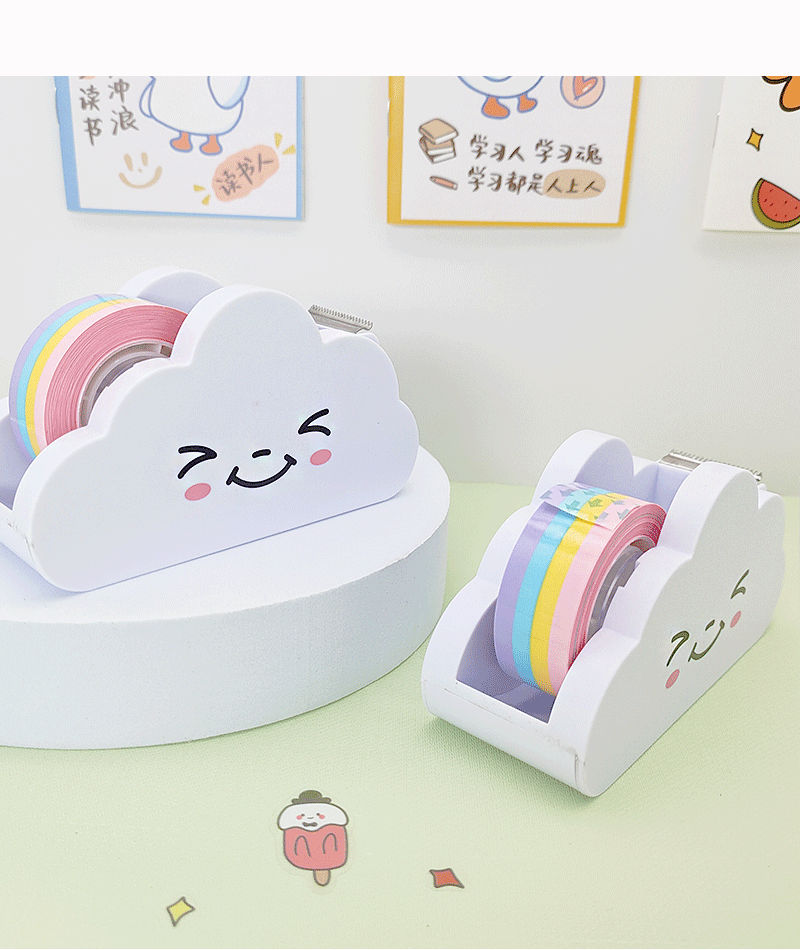 跨境直供彩虹胶带云朵切割器学生手账桌面胶带座可爱打包胶带机详情14