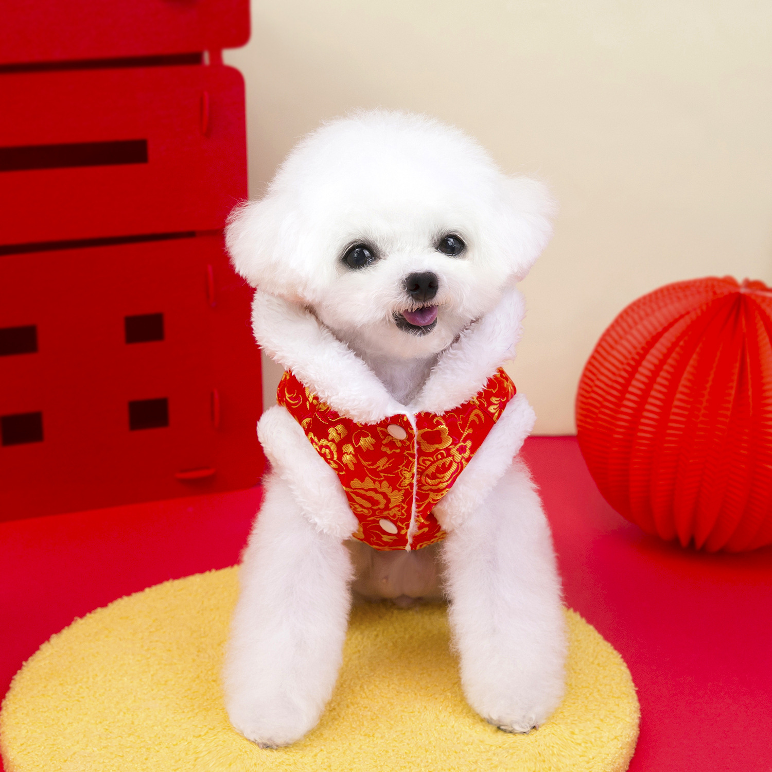 Pet clothing, dog clothes, autumn and winter festive outfits, new pet New Year outfits, Tang suits, 25 peony embroidery Tang suits, cotton-padded jackets pic 7