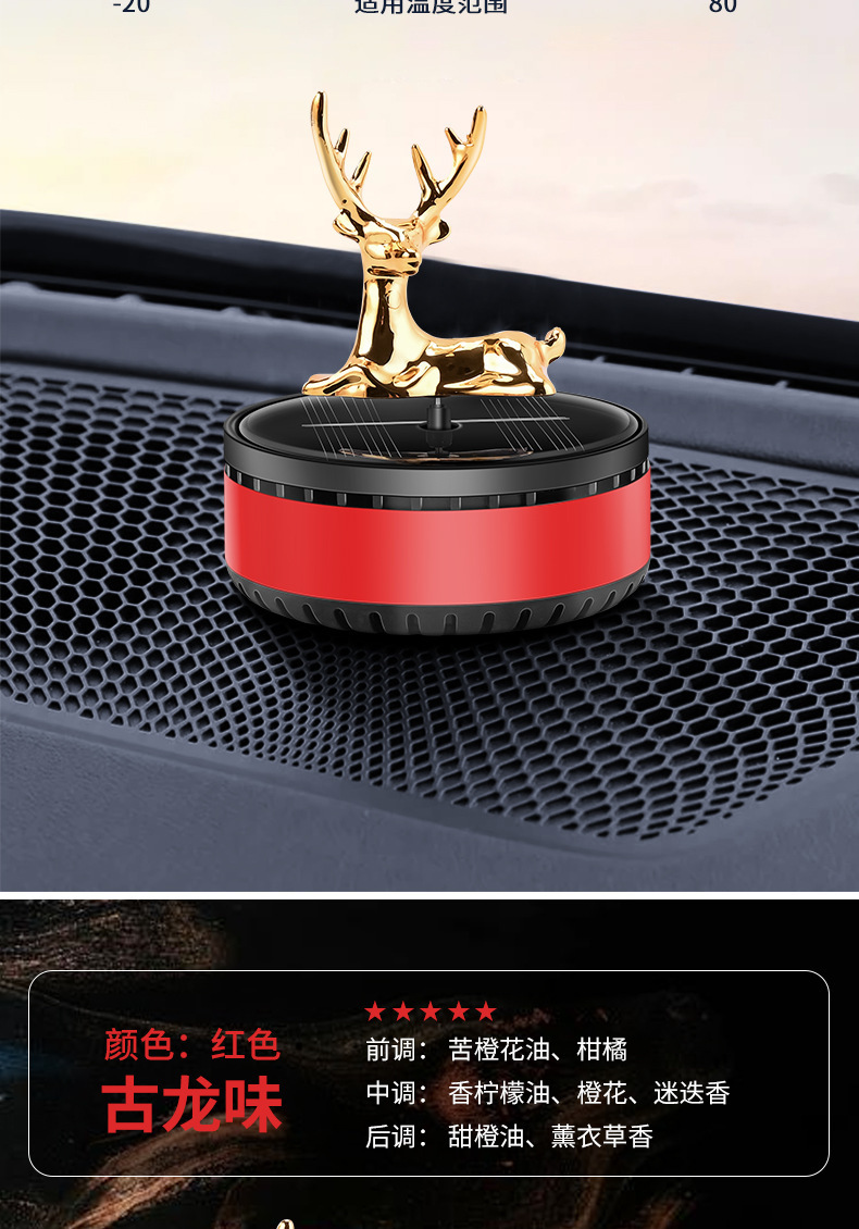 New car aroma diffuser, safe journey, creative deer car decoration, solar car perfume display on the center console pic 13