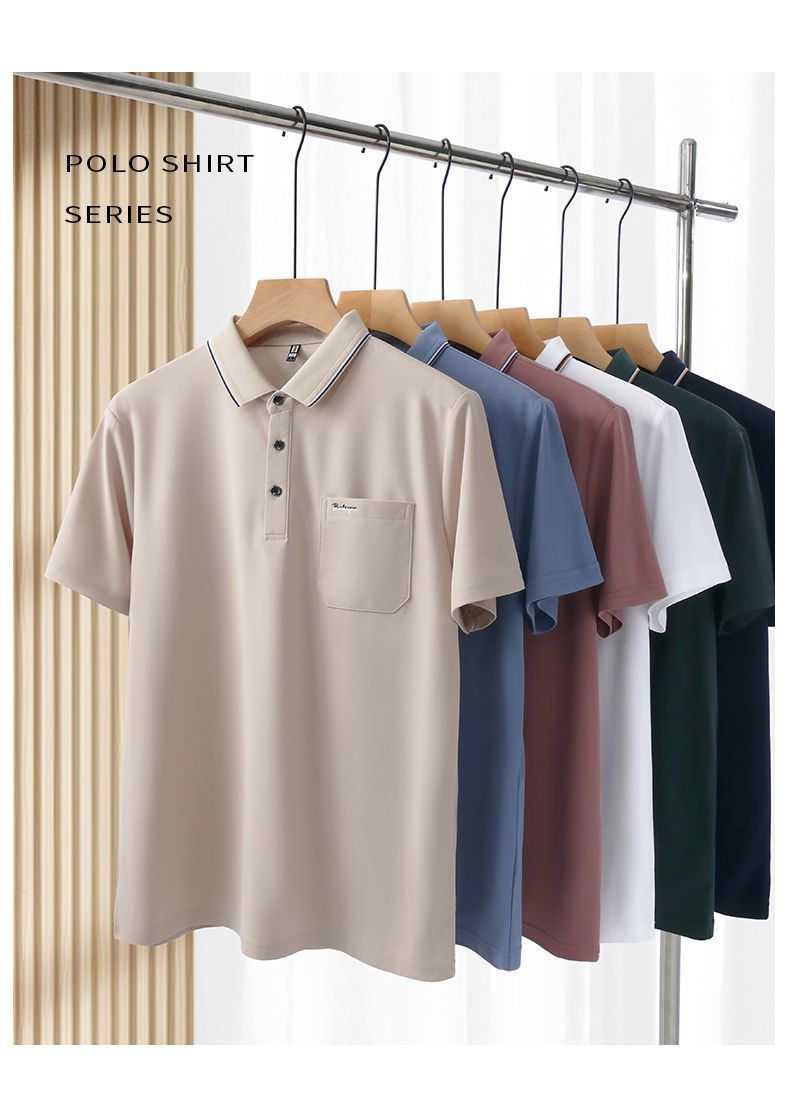 Verano nuevo hombre camiseta manga corta bolsillos reales solapa bordada POLO business manga media vestido papa pic 14