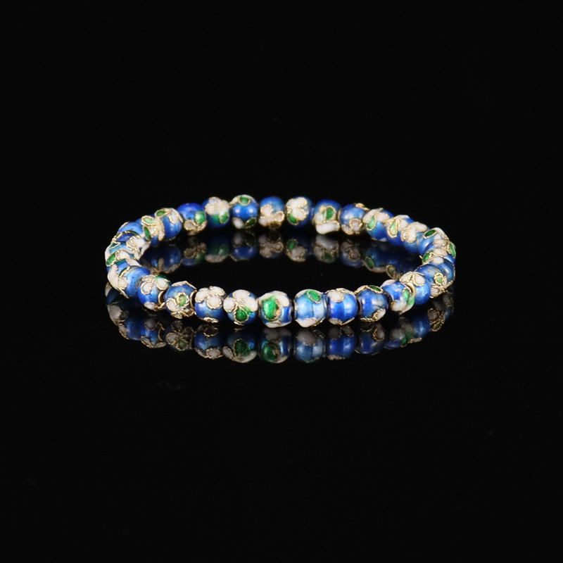 Beijing Cloisonne classical ethnic style jewelry, cloisonne enamel filigree silver blue round bead bracelet pic 9