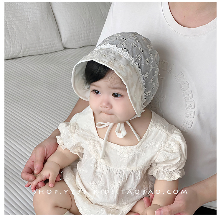 婴儿帽子夏季透气网眼女宝宝网纱公主宫廷帽防晒小月龄女童胎帽春详情2