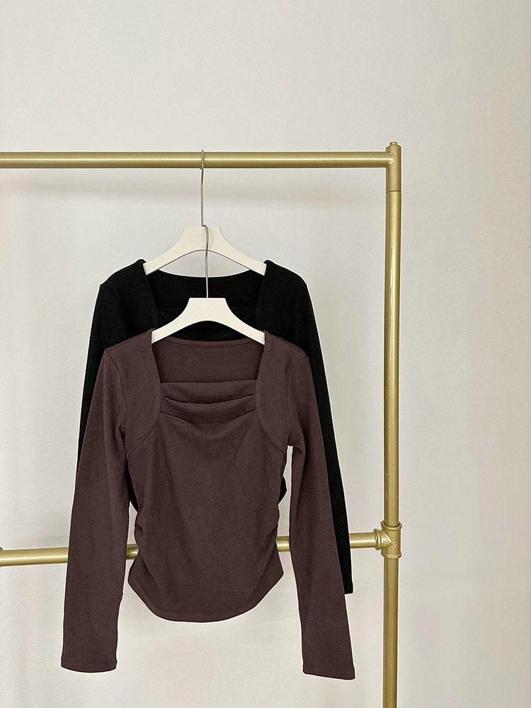 磨毛长袖t恤女秋冬内搭修身方领锁骨德绒打底衫短款上衣2024新款详情12