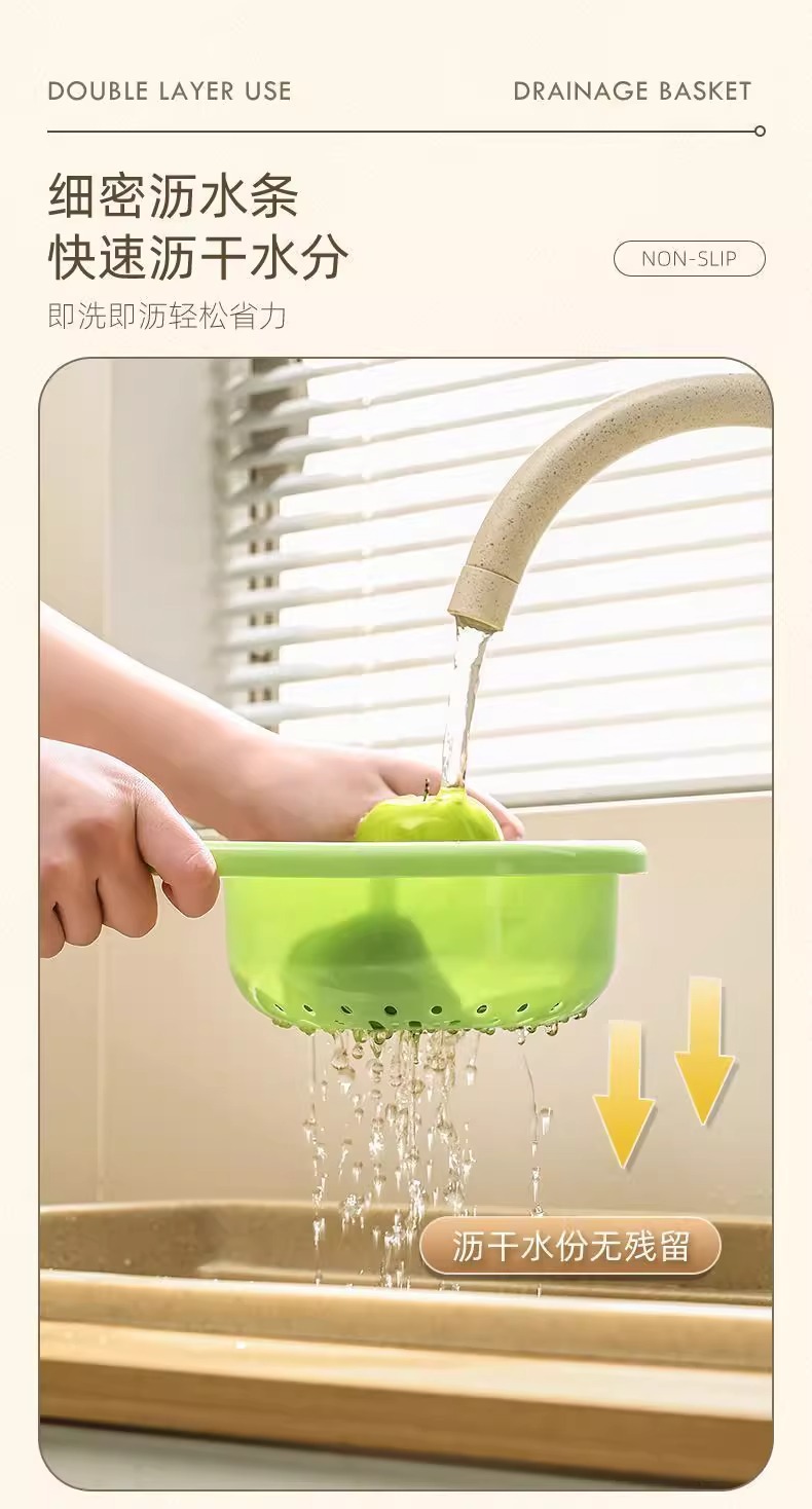 厨房洗菜篮子洗菜篮洗水果蓝双层洗菜盆双层沥水洗菜洗水果蓝批发详情7
