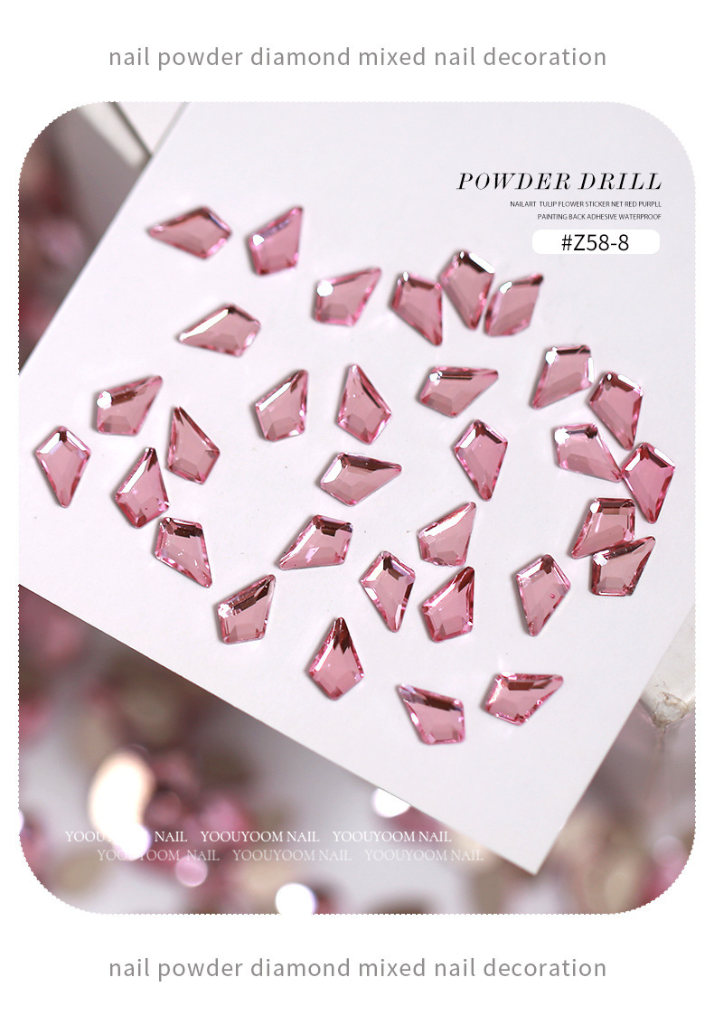Wholesale of K9 nail art diamond accessories: Fairy light pink flat-bottomed irregular-shaped diamond, glass water diamond, Super shiny mini best-selling nail drill pic 7