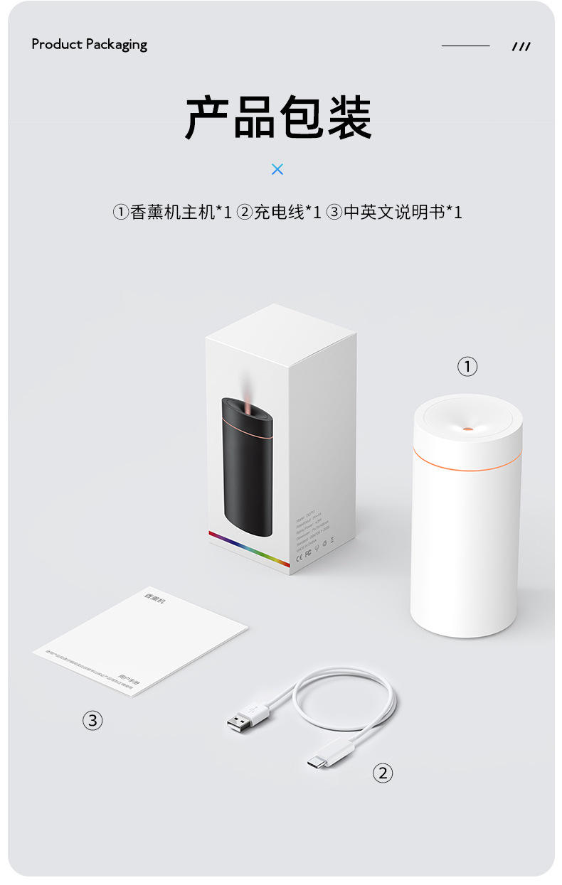跨境新品七彩车载香薰机迷你便携香氛精油自动喷雾无线车载加湿详情17