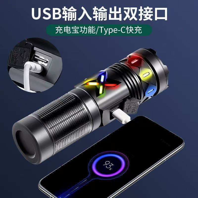 跨境新品强光手电筒户外超亮远射伸缩便携白激光充电激光炮手电电详情12