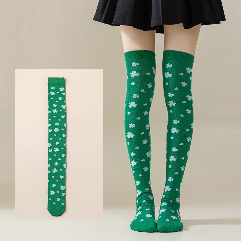 爱尔兰节绿色长筒袜派对三叶草过膝袜圣帕里克节幸运草条纹长筒袜详情14
